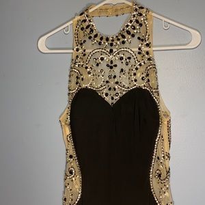 Black side slit ornament prom dress